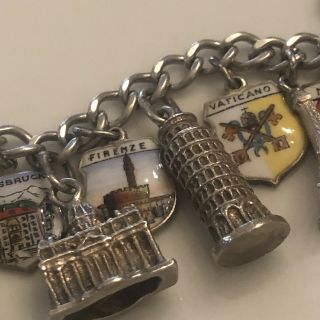 Rare Vintage European Silver 800 Travel Bracelet With 19 Charms Tour Of Europe