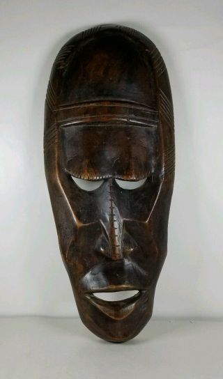 Wooden Mask Hand Carved Statue Vintage Wall Hanging Face Décor Art Sculpture