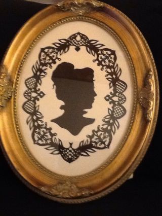 Vintage Paper Cut Silhouette Of A Lovely Lady Framed In Gold Gilt Wooden Frame
