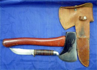 Vintage Boy Scout Plumb Hatchet & Western Hunting Knife In Sheath 343