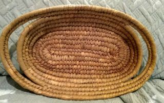 Native American Papago/pima Indian Coiled Oval Basket - W/ Handles 15 "