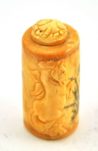 Vintage Chinese Bone Hand Carved Snuff Bottle - Horse Pony