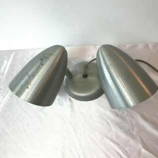 Vintage Mcm Prescolite Co Swiv O Lite Aluminum Double Cone Wall Lamp Fixture Bsh