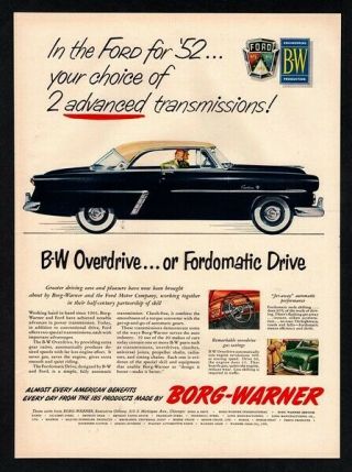 1952 Borg - Warner - Ford Crestline 2 Door Convertible Car Vintage Ad