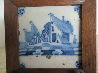 Very Rare Dutch Delft Half House Blue & White Tile 17th C,  With Wood Frame