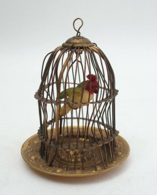 Old Vintage Dolls House Miniature Gilt Metal Bird Cage With Bird