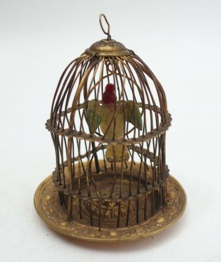 Old vintage dolls house miniature gilt metal bird cage with bird 3