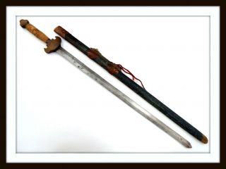 Antique Chinese 19th C.  To Boxer Rebellion Period Very Long Fighting Jian Sword