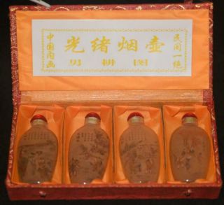 4pc Chinese Folk Inside Painting “guangxu Snuff” Glass Snuff Bottle /tb01