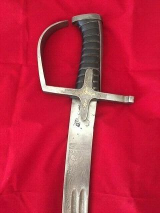 Rare Old Antique Hussar Sword Etched w/ Gold Inlay.  VINCERE AUT MORI on Blade 2