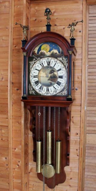 Giant Westminster Friesian Zaanse Wall Clock Handpainted Dial Moonphase