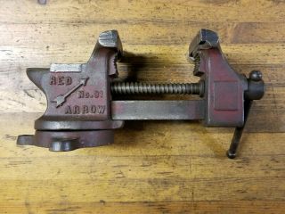 Rare Antique Bench Vise & Anvil • Red Arrow Machinist Blacksmith Tools ☆usa