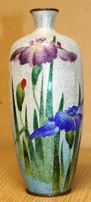 Vintage Japanese Ginbari Wireless Cloisonne Vase 7 " Enamel Iris