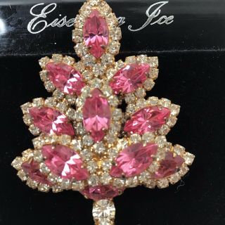 Vtg EISENBERG ICE Pink Rhinestone Christmas Tree PIN Brooch Breast Cancer 2 