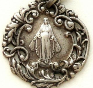 Gorgeous 1913 Antique Art Nouveau Silver Medal Pendant To Miraculous Virgin Mary