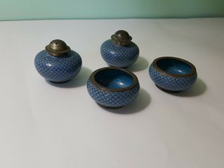 Blue Antique Spice Dishes & Salt Pepper Shaker Set Oriental Indian Asian Glass
