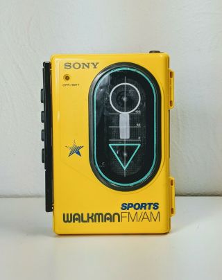 Vintage Yellow Sony Sports Walkman Am/fm Stereo Cassette Player Wm - F45