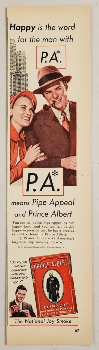 1950 Print Ad Prince Albert Tobacco Lady Admires Man Smoking A Pipe