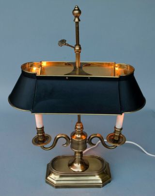 Vintage Frederick Cooper Brass Bouillotte Tole Desk Lamp Metal Shade 2