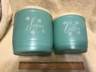 1950s Stanley Plastic Sugar And Coffee Canisters Vintage Turquoise/aqua Color.
