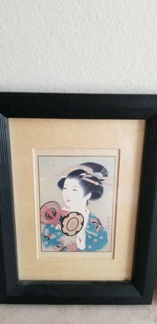 Japanese x3 Geisha woodblock print framed 2