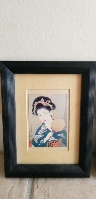 Japanese x3 Geisha woodblock print framed 3