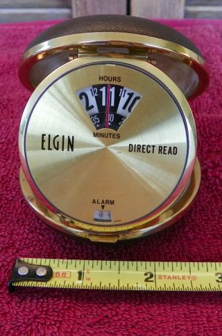VINTAGE RARE 1960 ' S ELGIN DIRECT READ JUMP HOUR DIAL WINDUP ALARM CLOCK RUNNING 2