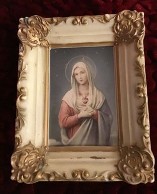 VTG Set Framed Immaculate Heart of Mary,  Sacred heart of Jesus mini pictures 3