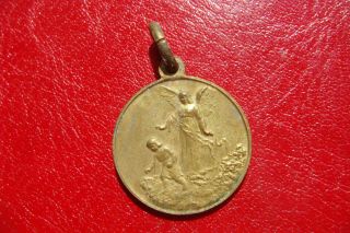 Rare Antique Angels That Protect Your Baby 1920 Bronze Huguenin Medal Pendant