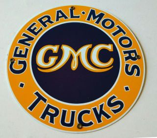 Vintage Gmc General Motors Truck Porcelain Auto Sign Rare Tri Color 12 Inch