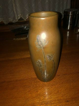 Antique 9 1/2 Silver Crest Art Nouveau Bronze Vase Sterling Silver Overlay C1008
