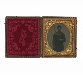1/6 Plate Civil War Tintype Of Double Armed Union Soldier - 1842 Springfield
