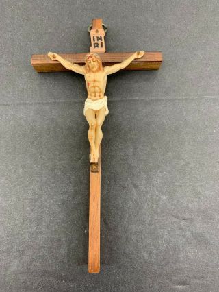 Vintage Wooden & Plastic Crucifix Cross Of Jesus Christ Inri 6 " Wall Art Holy
