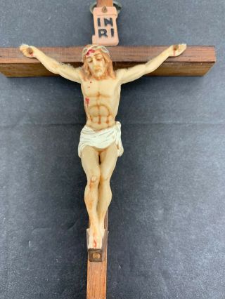 Vintage Wooden & Plastic Crucifix Cross Of Jesus Christ INRI 6 