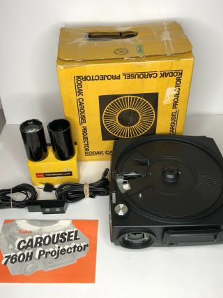 Kodak Carousel Slide Projector 760h W/ Box & Remote Lenses - Auto Focus Vintage