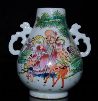 Old Chinese Famille - Rose Porcelain Hand Painted God Of Longevity Vase /db01b