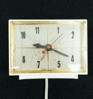 Vintage White Lux Electric Alarm Clock 1950s 1960s Made In Usa