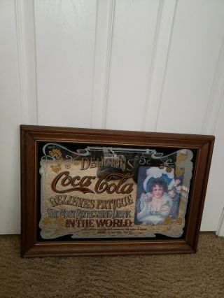 Vintage Coca - Cola Pub Mirror Advertising Sign - Relieves Fatigue - 21x15 Inchesi