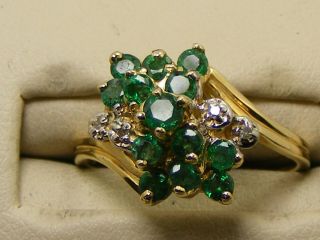 Vintage Designer Sbt 14k Yellow Gold Green Tsavorite Garnet & Diamond Ring Sz 7