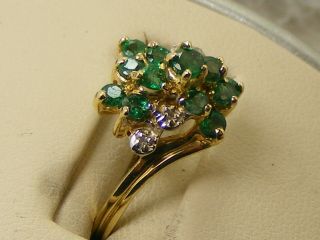 Vintage Designer SBT 14K Yellow Gold Green Tsavorite Garnet & Diamond Ring Sz 7 2