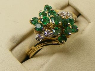Vintage Designer SBT 14K Yellow Gold Green Tsavorite Garnet & Diamond Ring Sz 7 3
