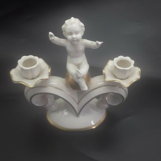 Antique Gerold & Co Art Deco Cherub Candelabra 2 Taper Tettau Bavaria Porcelain