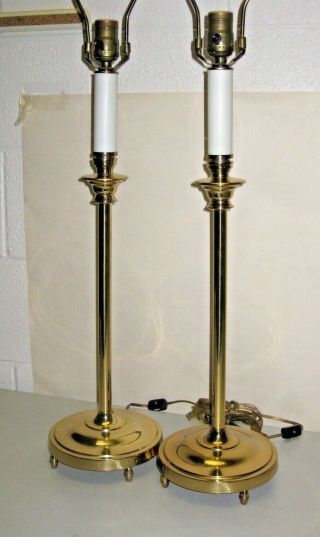 Pair Frederick Cooper Style Brass Buffet Candlestick Table Lamps 34 " Vintage