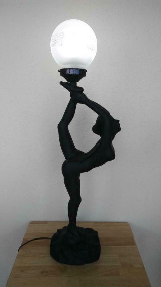 Nude Gymnast Ballerina Lady Art Deco Nouveau Resin Floral Etched Globe Lamp 1