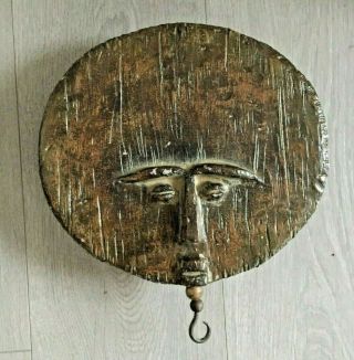 Antique Tribal African Hand Carved Wooden Round Mask Wall Hanging