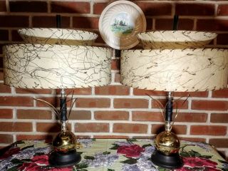 Mcm Atomic Metal & Wire Lamps Mid Century Modern With Fiberglass Shades