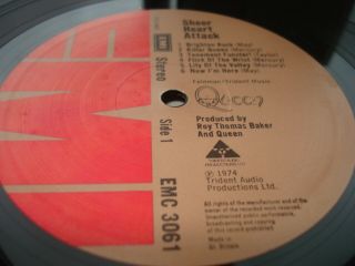 Queen Sheer Heart Attack NO TRIDENT 1ST PRESS PLAYS EX INNER 1974 UK LP 2