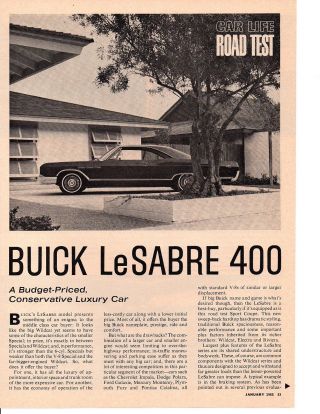 1965 Buick Lesabre 400 300/250 Hp 5 - Page Road Test / Article / Ad