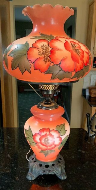 Large Flowered Hand Painted Hurricane Lamp Gone With The Wind Gwtw