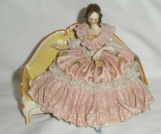 Antique Vintage Dresden Lace Lady Seated,